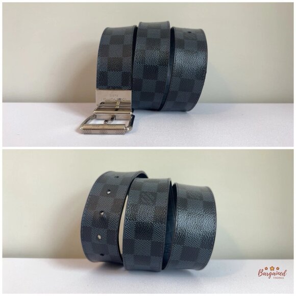 Auth Louis Vuitton Damier Grey/Black Reversible Leather Silver Buckle Belt 95 - Picture 7 of 11